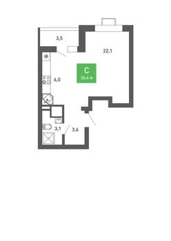 Студия квартира, строящийся дом, 37м2, 9/15 этаж