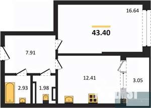 1-к квартира, вторичка, 43м2, 8/24 этаж