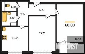 2-к квартира, вторичка, 60м2, 7/20 этаж