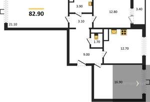 3-к квартира, вторичка, 83м2, 17/19 этаж