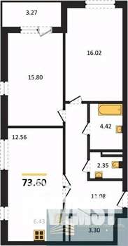 2-к квартира, вторичка, 74м2, 6/24 этаж