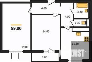 2-к квартира, вторичка, 60м2, 14/19 этаж