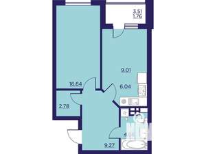 1-к квартира, вторичка, 50м2, 6/18 этаж