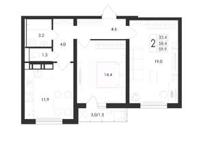 2-к квартира, вторичка, 60м2, 16/17 этаж