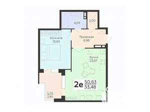 2-к квартира, вторичка, 53м2, 16/18 этаж