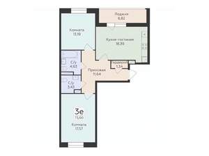 3-к квартира, строящийся дом, 74м2, 4/12 этаж