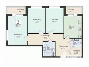 3-к квартира, вторичка, 89м2, 7/18 этаж