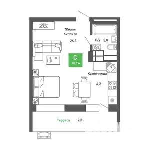Студия квартира, вторичка, 39м2, 14/14 этаж