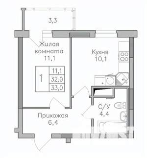 1-к квартира, вторичка, 33м2, 15/25 этаж