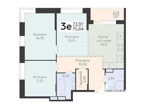 3-к квартира, вторичка, 76м2, 17/24 этаж