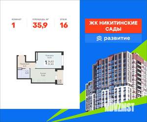 1-к квартира, вторичка, 36м2, 16/20 этаж