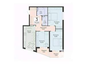 3-к квартира, вторичка, 75м2, 4/13 этаж