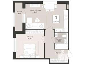 1-к квартира, вторичка, 52м2, 8/14 этаж