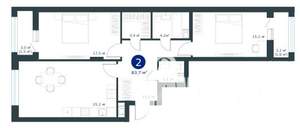 2-к квартира, строящийся дом, 84м2, 8/25 этаж