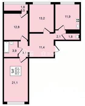 3-к квартира, строящийся дом, 83м2, 11/20 этаж