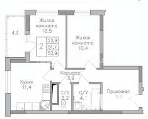 2-к квартира, строящийся дом, 54м2, 7/25 этаж