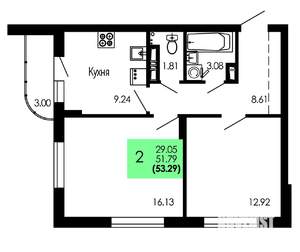 2-к квартира, вторичка, 53м2, 6/9 этаж
