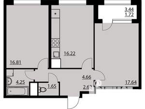 2-к квартира, строящийся дом, 64м2, 5/25 этаж