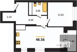 1-к квартира, вторичка, 47м2, 23/25 этаж