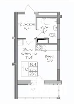 Студия квартира, строящийся дом, 29м2, 8/25 этаж