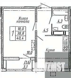 1-к квартира, вторичка, 40м2, 11/19 этаж