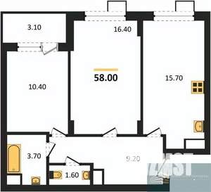 2-к квартира, вторичка, 58м2, 6/13 этаж