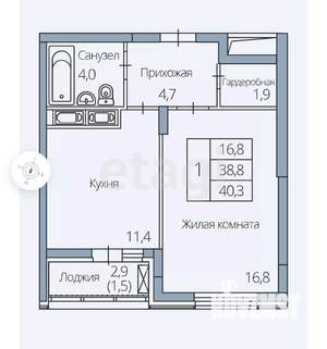 1-к квартира, вторичка, 40м2, 13/18 этаж