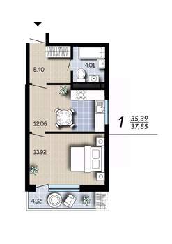 1-к квартира, вторичка, 38м2, 11/16 этаж