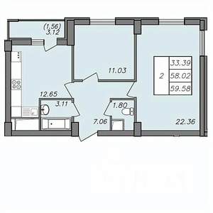 2-к квартира, вторичка, 58м2, 10/13 этаж