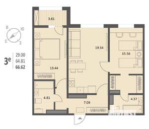 2-к квартира, строящийся дом, 67м2, 5/18 этаж