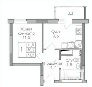 1-к квартира, строящийся дом, 31м2, 13/25 этаж