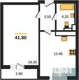 1-к квартира, вторичка, 42м2, 6/17 этаж