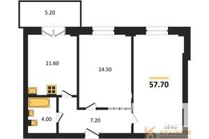 2-к квартира, вторичка, 58м2, 6/15 этаж