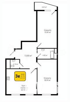 3-к квартира, строящийся дом, 84м2, 16/18 этаж