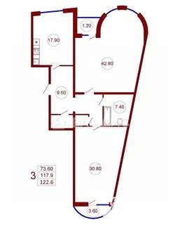3-к квартира, вторичка, 123м2, 4/12 этаж