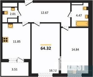 2-к квартира, вторичка, 64м2, 15/18 этаж