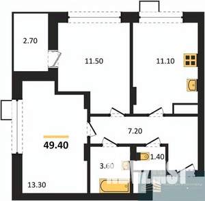 2-к квартира, вторичка, 49м2, 10/11 этаж