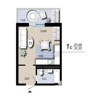 Студия квартира, вторичка, 31м2, 10/16 этаж
