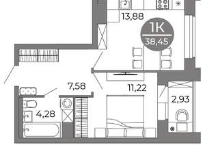 1-к квартира, вторичка, 38м2, 25/25 этаж