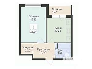 1-к квартира, вторичка, 39м2, 2/14 этаж