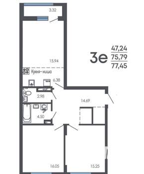 3-к квартира, вторичка, 77м2, 9/9 этаж