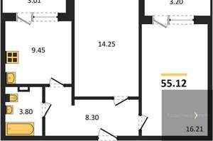2-к квартира, вторичка, 55м2, 20/24 этаж