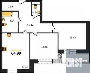 2-к квартира, вторичка, 65м2, 7/25 этаж