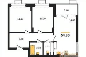 2-к квартира, строящийся дом, 54м2, 4/14 этаж