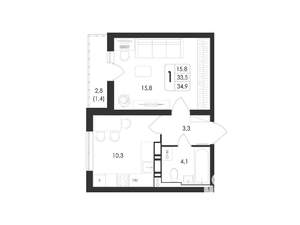 1-к квартира, вторичка, 35м2, 15/17 этаж