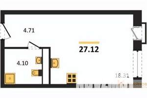 Студия квартира, сданный дом, 27м2, 19/21 этаж
