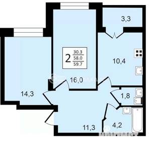 2-к квартира, строящийся дом, 60м2, 2/24 этаж