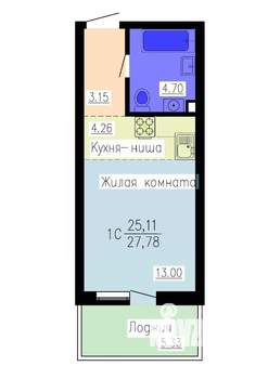 Студия квартира, строящийся дом, 28м2, 2/16 этаж