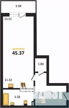 Студия квартира, вторичка, 45м2, 8/24 этаж