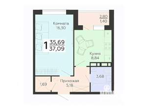 1-к квартира, вторичка, 37м2, 15/18 этаж